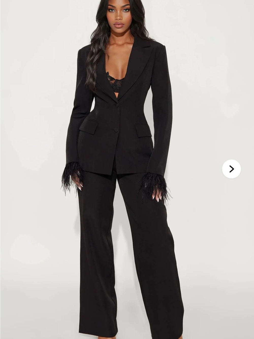 Fashion Nova Black Feather-Cuff Wide Leg Pants